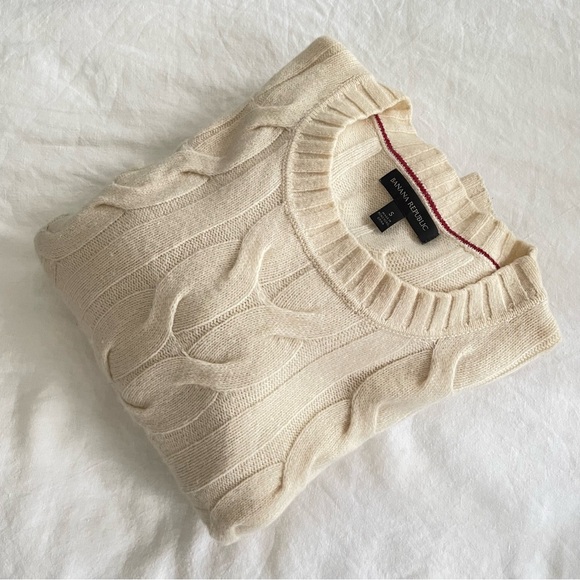 Banana Republic Merino Wool Cable Knit Sweater Cream Size Small oversized - Picture 8 of 8